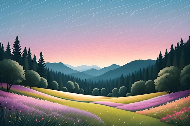 Beautiful and Peaceful Nature Scenery Illustration Landscape Countryside Tranquil Colorful