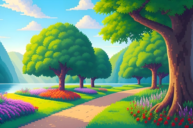 Beautiful and Peaceful Nature Scenery Illustration Landscape Countryside Tranquil Colorful