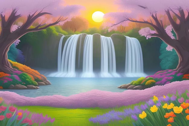 Beautiful and Peaceful Nature Scenery Illustration Landscape Countryside Tranquil Serene Vibrant