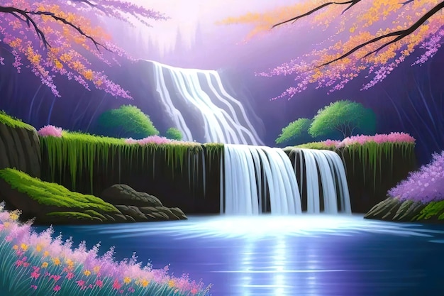 Beautiful and Peaceful Nature Scenery Illustration Landscape Countryside Tranquil Serene Vibrant