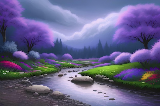 Beautiful and Peaceful Nature Scenery Illustration Landscape Countryside Tranquil Serene Vibrant