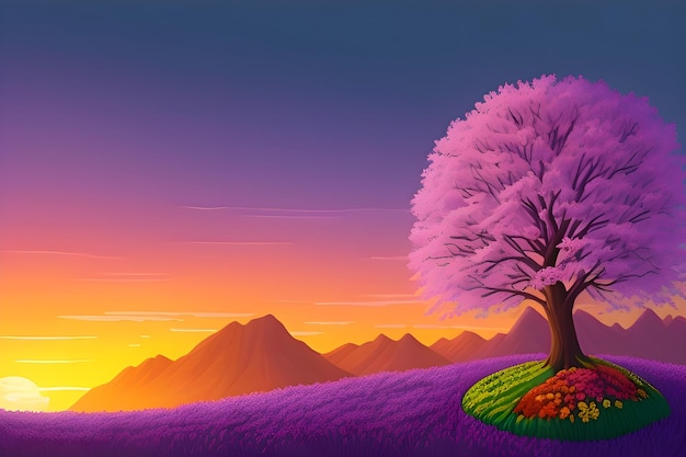 Beautiful and Peaceful Nature Scenery Illustration Landscape Countryside Tranquil Serene Vibrant