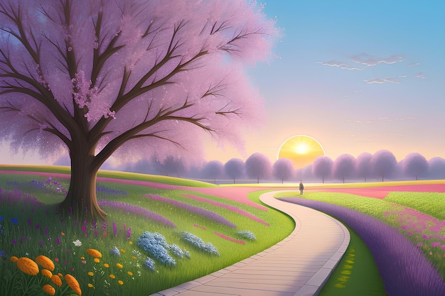 Beautiful and Peaceful Nature Scenery Illustration Landscape Countryside Tranquil Serene Vibrant