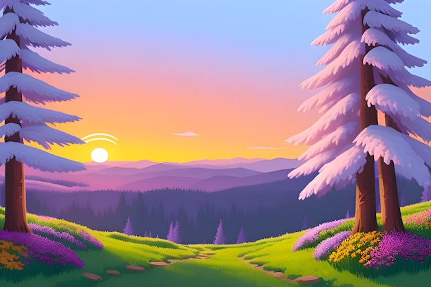 Beautiful and Peaceful Nature Scenery Illustration Landscape Countryside Tranquil Serene Vibrant