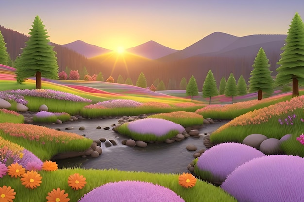 Beautiful and Peaceful Nature Scenery Illustration Landscape Countryside Tranquil Serene Vibrant