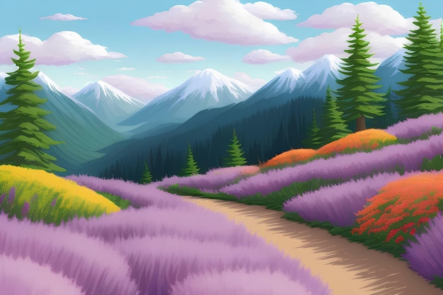 Beautiful and Peaceful Nature Scenery Illustration Landscape Countryside Tranquil Serene Vibrant