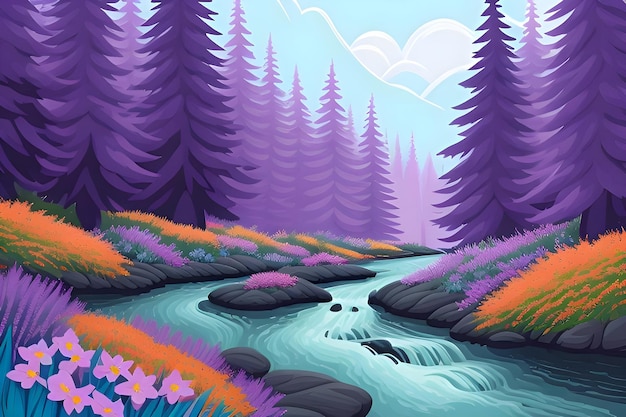 Beautiful and Peaceful Nature Scenery Illustration Landscape Countryside Tranquil Serene Vibrant