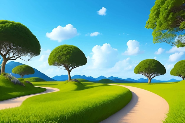 Beautiful and Peaceful Nature Scenery Illustration Landscape Countryside Tranquil Serene Vibrant