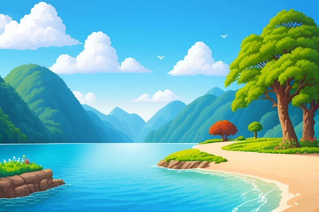 Beautiful and Peaceful Nature Scenery Illustration Landscape Countryside Tranquil Serene Vibrant