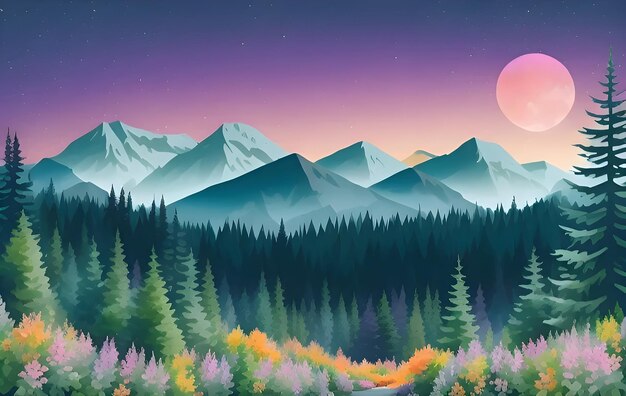 Beautiful and Peaceful Nature Scenery Illustration Landscape Countryside Tranquil Serene Vibrant