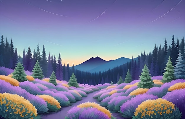 Beautiful and Peaceful Nature Scenery Illustration Landscape Countryside Tranquil Serene Vibrant