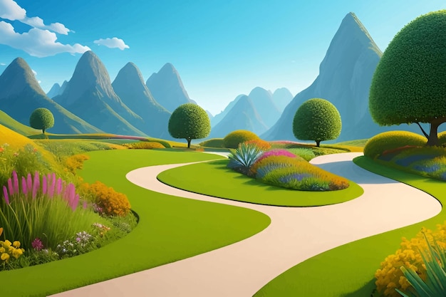 Beautiful and Peaceful Nature Scenery Illustration Landscape Countryside Tranquil Serene Vibrant