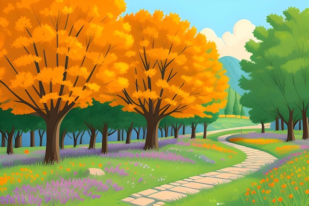 Beautiful and Peaceful Nature Scenery Illustration Landscape Countryside Tranquil Serene Vibrant