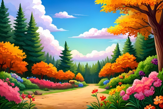 Beautiful and Peaceful Nature Scenery Illustration Landscape Countryside Tranquil Serene Vibrant