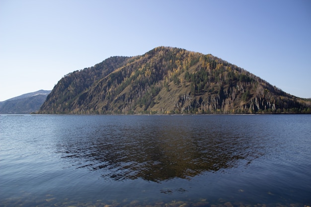 Beautiful and peaceful reservoir in the mountains of Siberia, Russia