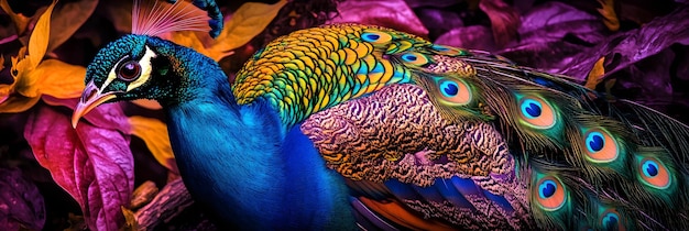 Photo beautiful peacock displaying vibrant feathers