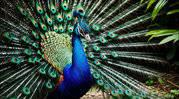 a beautiful peacock in the jungle