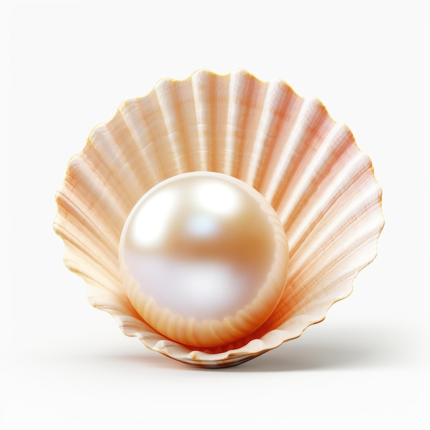 Photo a beautiful pearl is nestled inside a shell on a plain white background