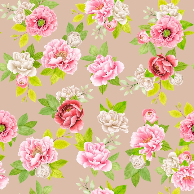 beautiful peony floral seamless pattern