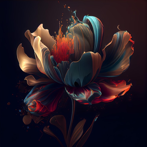 Beautiful peony flower on black background 3D illustration