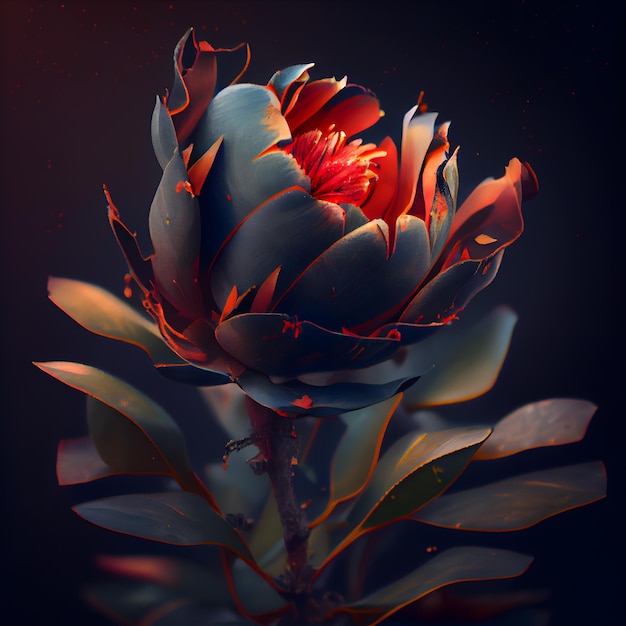 Beautiful peony flower on a dark background 3d rendering