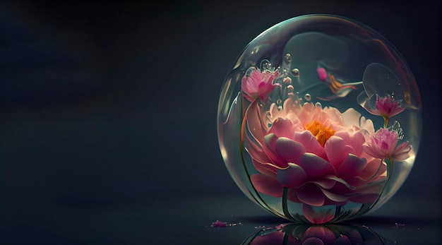 a beautiful peony flower swimming in translucent water