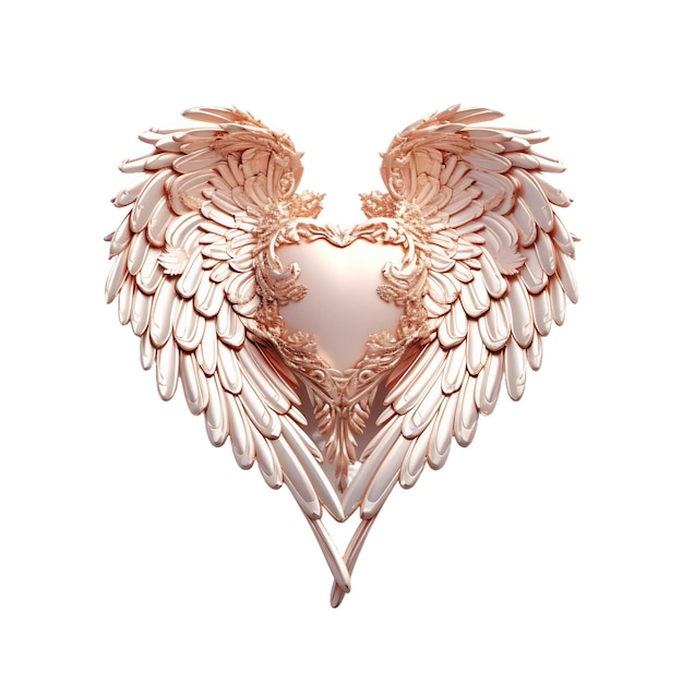 Beautiful and perfect rose gold heart with subtle detailswhite wings on each side