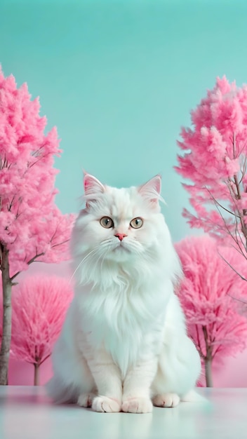 A beautiful Persian cat design with background some tree