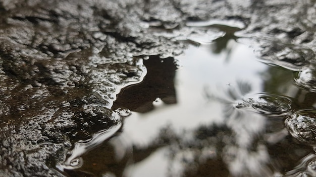 Beautiful photo of wet stone, puddle on stone, stone texture background