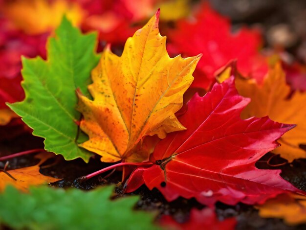 A beautiful photograph of maple leaves with vibrant reds