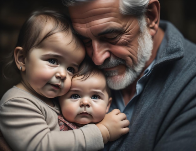 A Beautiful Picture Of A Father Holding His Two Babies In Arms On Father's Day With Generative AI