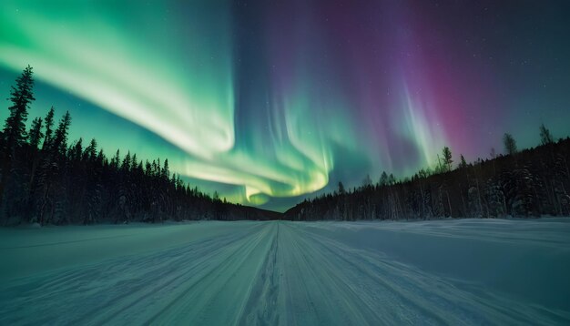 Beautiful picture of massive multicolored green vibrant Aurora Borealis