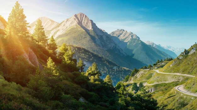 Beautiful pine trees on mountains