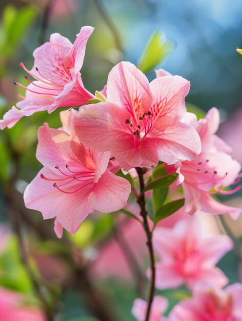 Photo beautiful pink azalea blossoms in spring garden