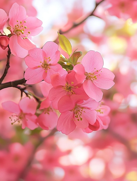 Beautiful Pink Cherry Blossom Flowers in Bloom Spring Nature Background