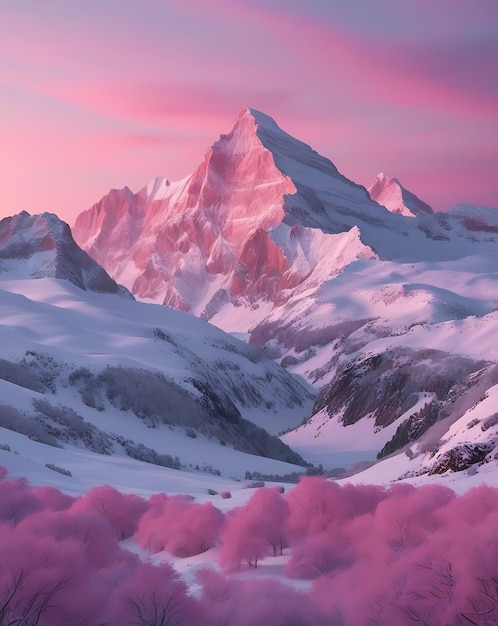 A Beautiful pink color mountain landscape