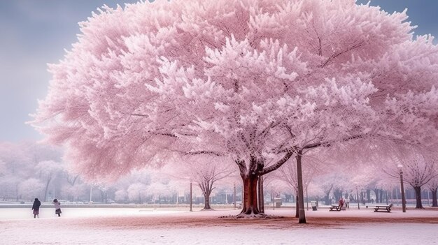 beautiful pink flower tree generative AI