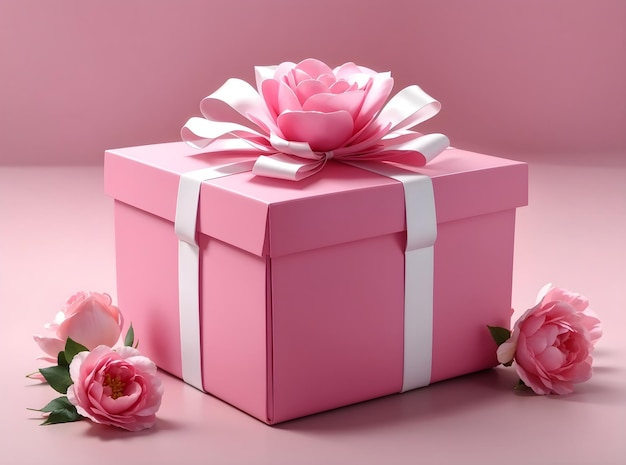 Beautiful pink gift box decorative unique design with pink flowers background banner