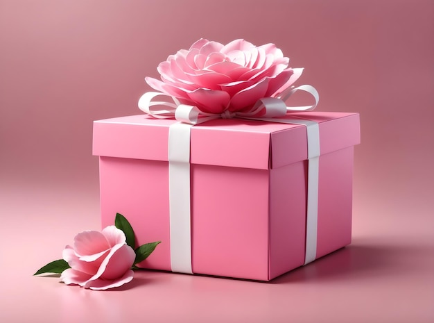 Beautiful pink gift box decorative unique design with pink flowers background banner