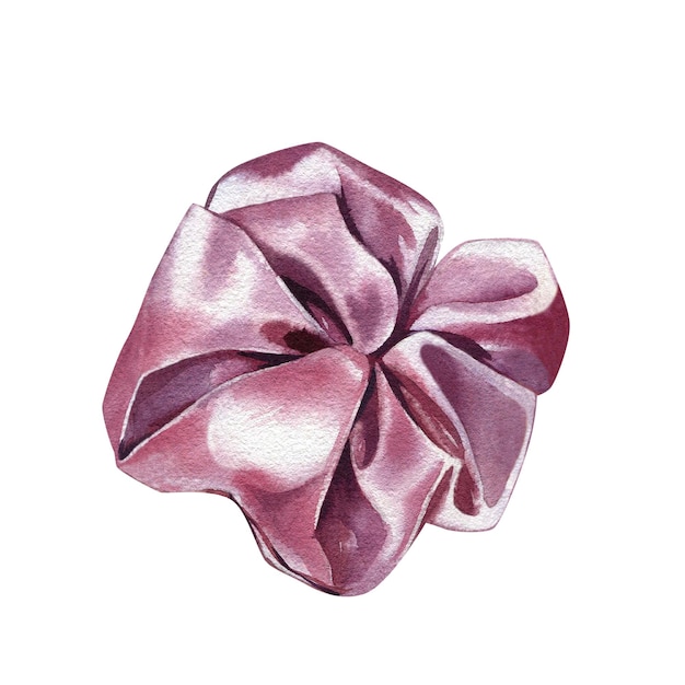 Beautiful pink hair accessory silk bow isolated on white background Watercolor hand drawn illustration Art for design