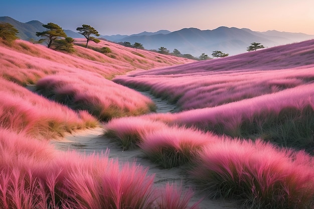 Photo beautiful pink hairawn muhly landscape republic of korea