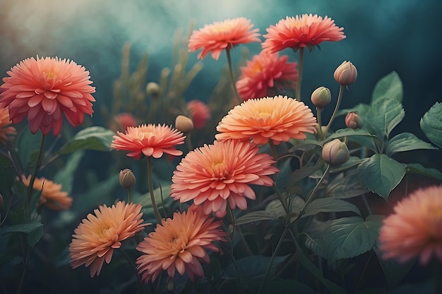 Beautiful pink hibiscus flowers with fog in the morning