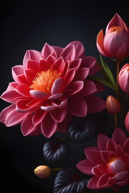 Beautiful pink lotus on a black background Vector illustration