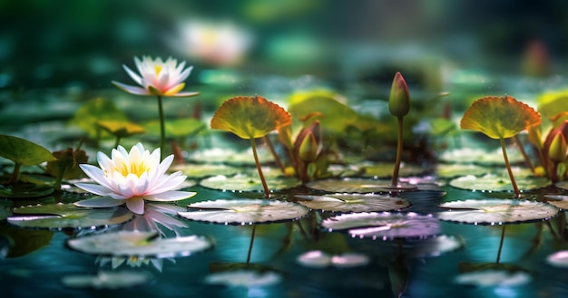 Beautiful pink lotus flower with a green leaf in the pond A pink lotus water lily blooming on the water magical springsummer dreamy background