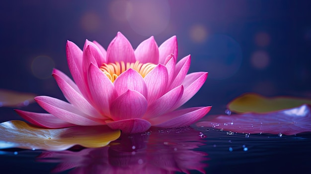 Beautiful pink lotus on the water with bokeh background