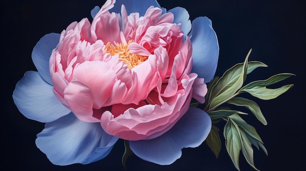 beautiful a pink peony with a blue background