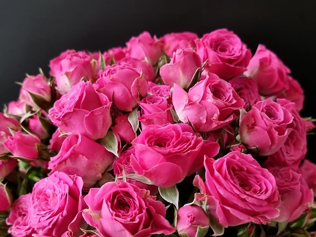 A beautiful pink rose bouquet on black background