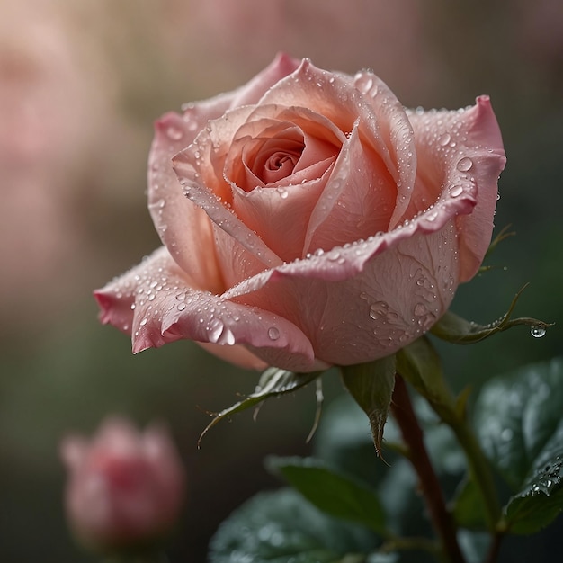 a Beautiful pink rose with water drops on it