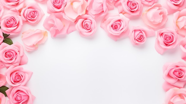 Beautiful pink roses and white frame Generative AI