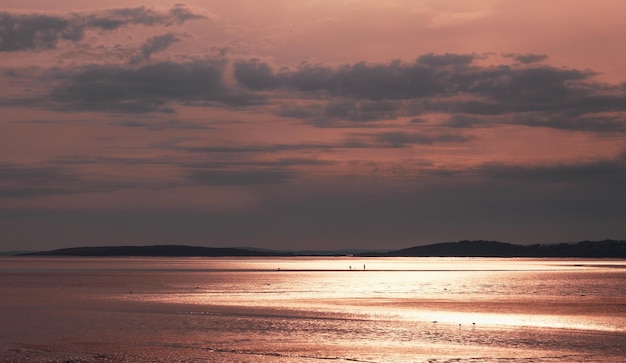 Beautiful pink sunset on the sea